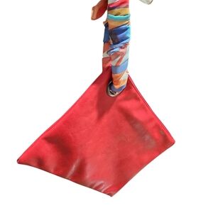 ClaudiaG Red Clutch with Multicolor Handle